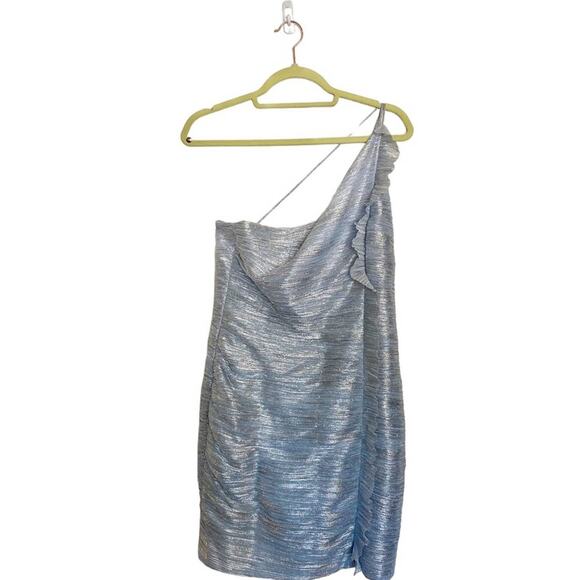 Aidan Blue Silver One Shoulder Mini Cocktail Dress Sz 8 - Picture 2 of 13